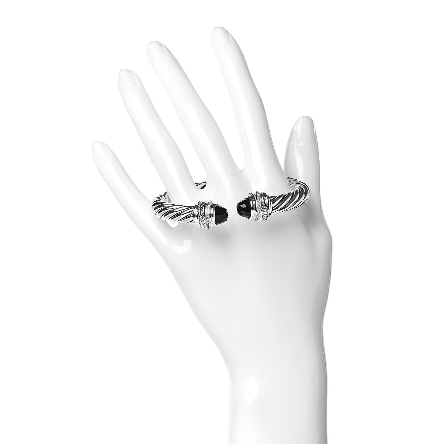 David Yurman Sterling Silver Diamond Black Onyx 8.5mm Crossover Hinge Bracelet 2 of 4