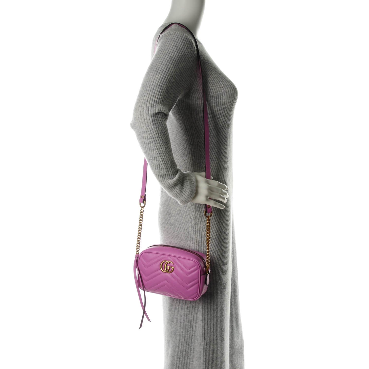 Gucci Calfskin Matelasse Mini GG Marmont Chain Shoulder Bag Candy Mousse 2 of 7