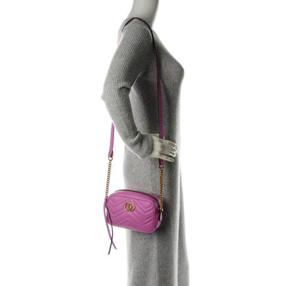 Gucci Calfskin Matelasse Mini GG Marmont Chain Shoulder Bag Candy Mousse 2 of 7