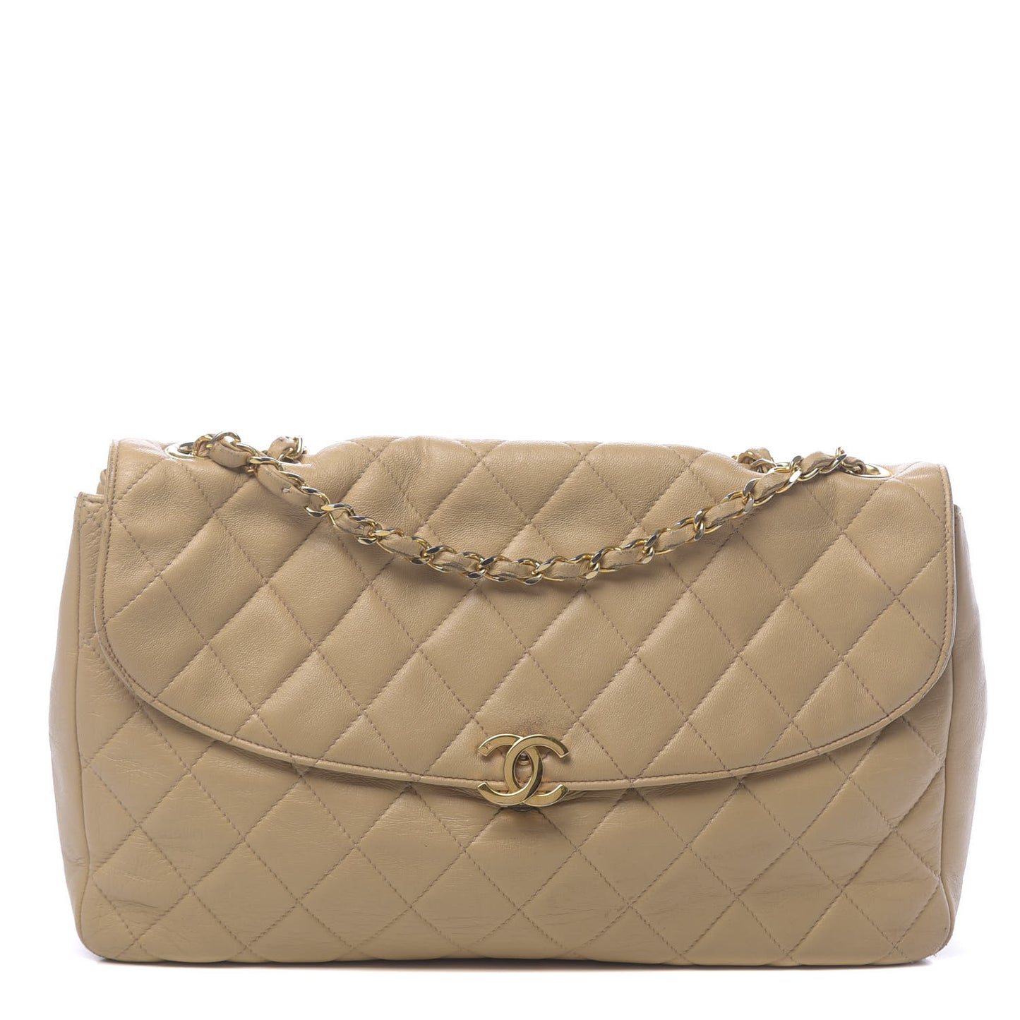 Lambskin Quilted Jumbo Single Flap Beige