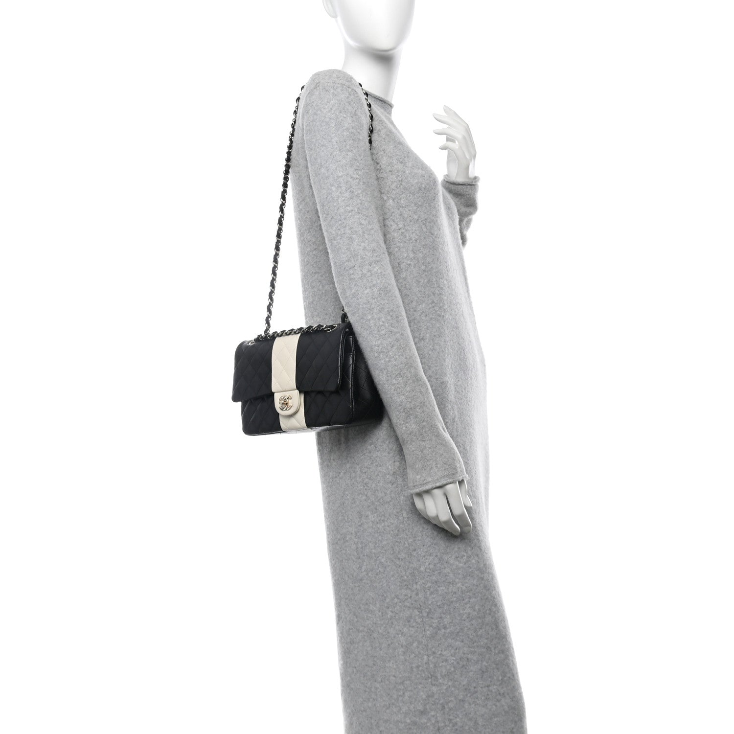 Chanel Lambskin Quilted Medium Double Flap Black White 2 of 11