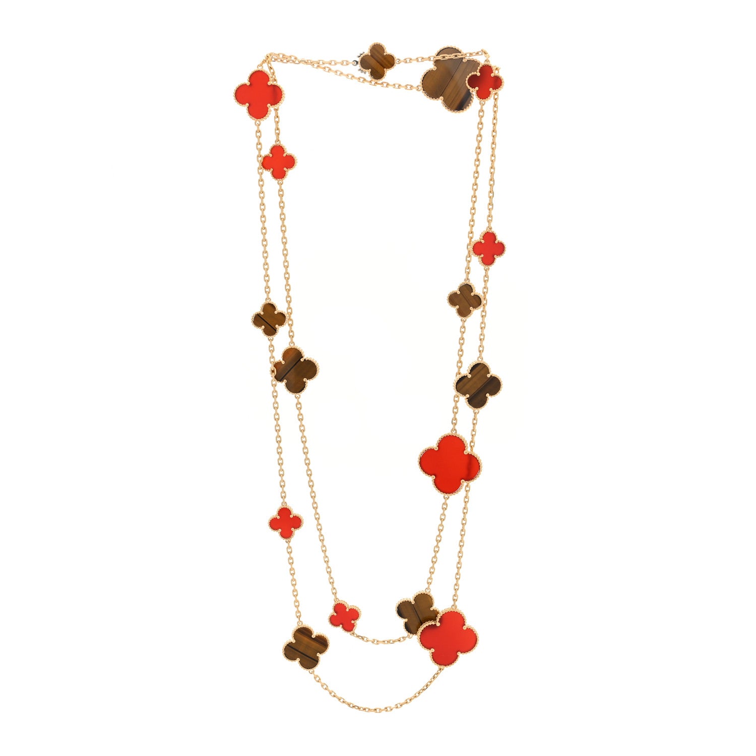 Van Cleef & Arpels 18K Yellow Gold Tiger Eye Carnelian 16 Motifs Magic Alhambra Necklace 5 of 10