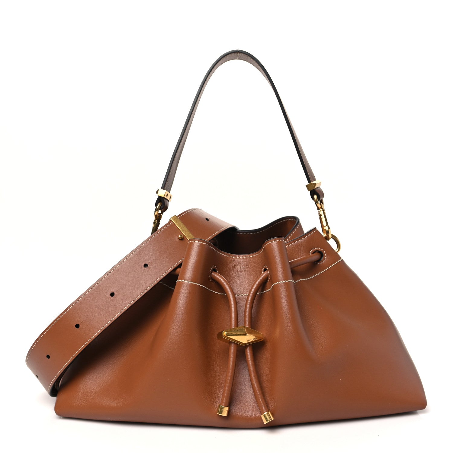 Jimmy Choo Soft Natural Calfskin Bon Bon East West Bucket Bag Tan Ecru 1 of 10