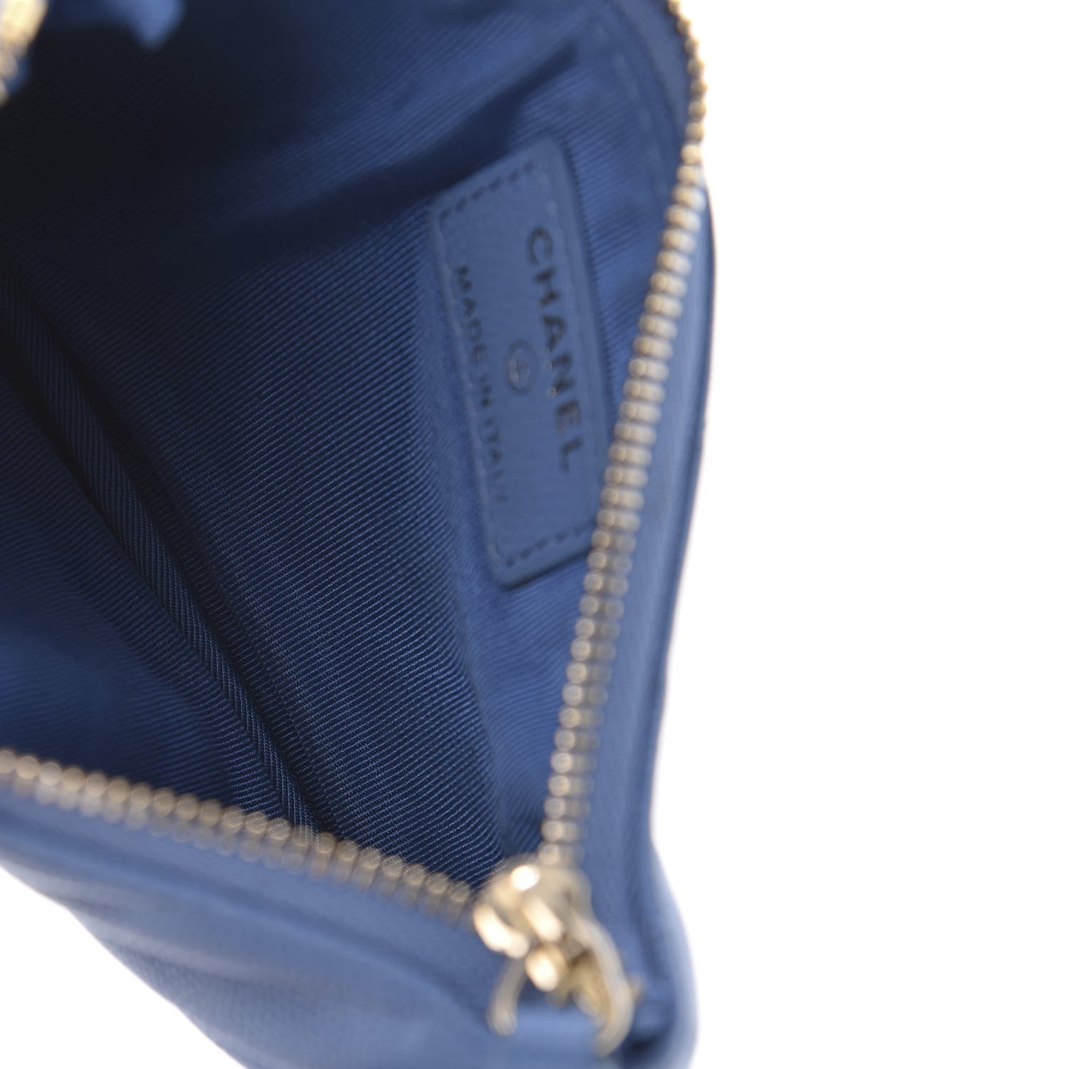 Chanel Caviar Flat Chevron Quilted Small Cosmetic Case Blue 5 of 10