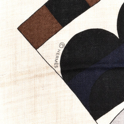 Hermes Cashmere Silk Cheval De Fete Shawl 140 Naturel Marine Moutarde 5 of 6
