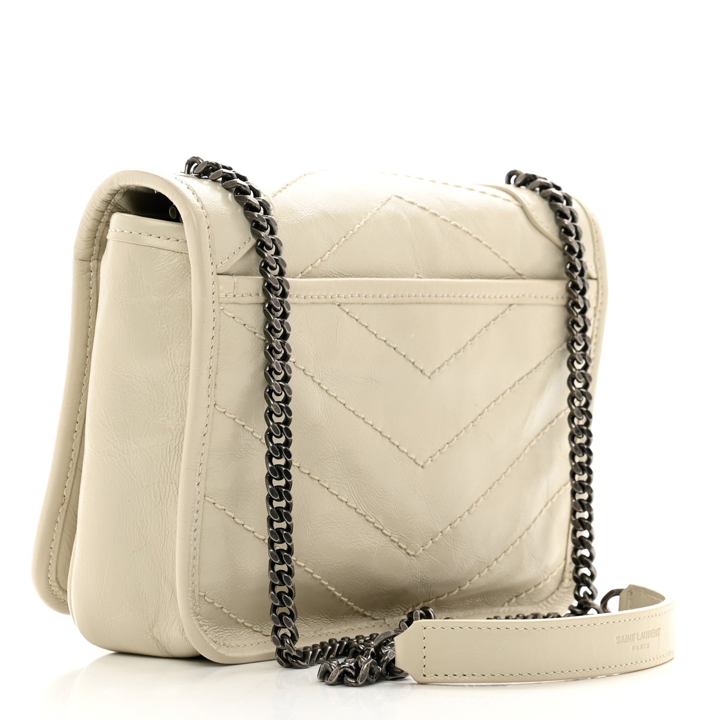 Crinkled Calfskin Matelasse Monogram Niki Chain Wallet Crema Soft