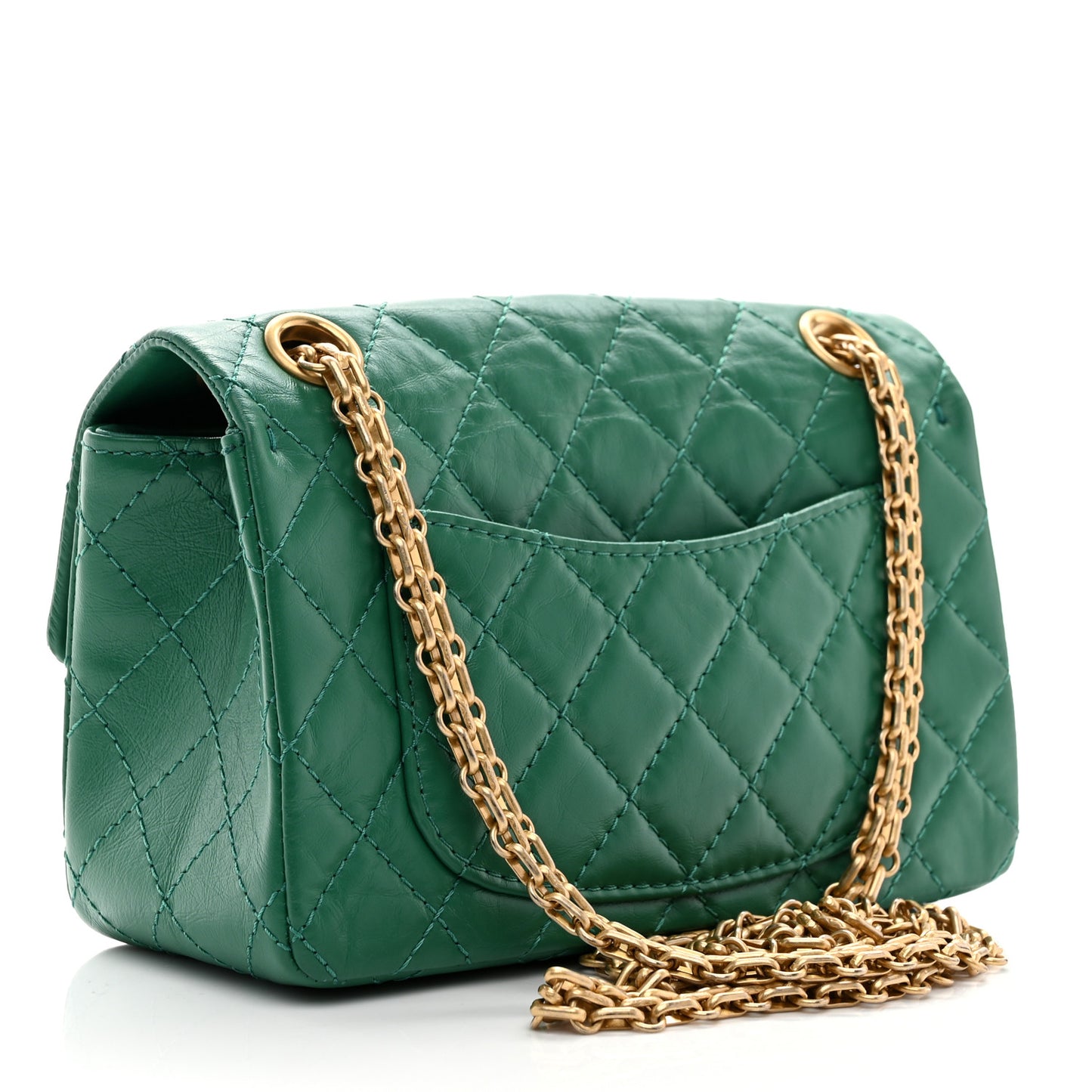 Aged Calfskin Quilted 2.55 Reissue Mini Flap Green