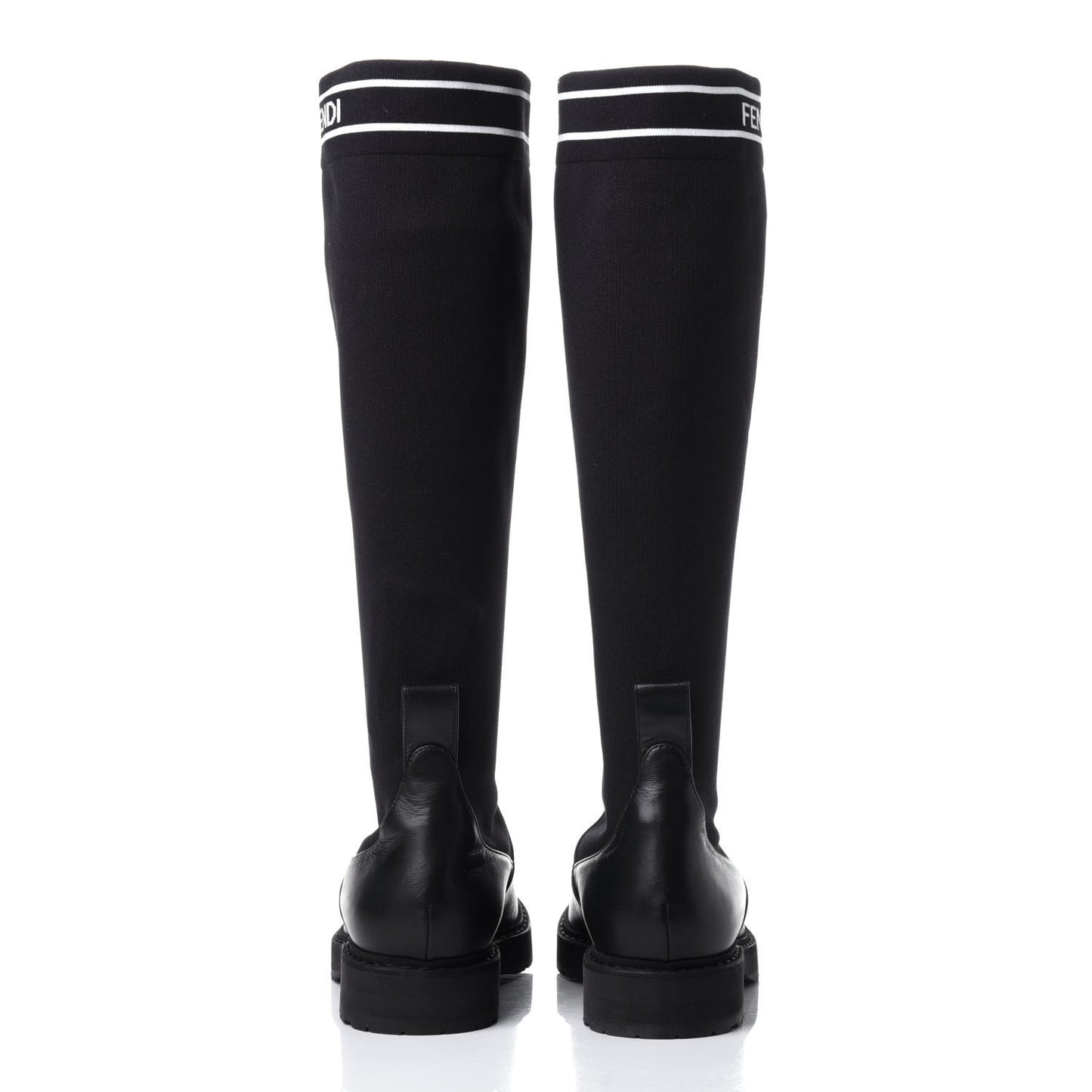 Lambskin Stretch Fabric Logo Rockoko Tall Boots 37 Black White