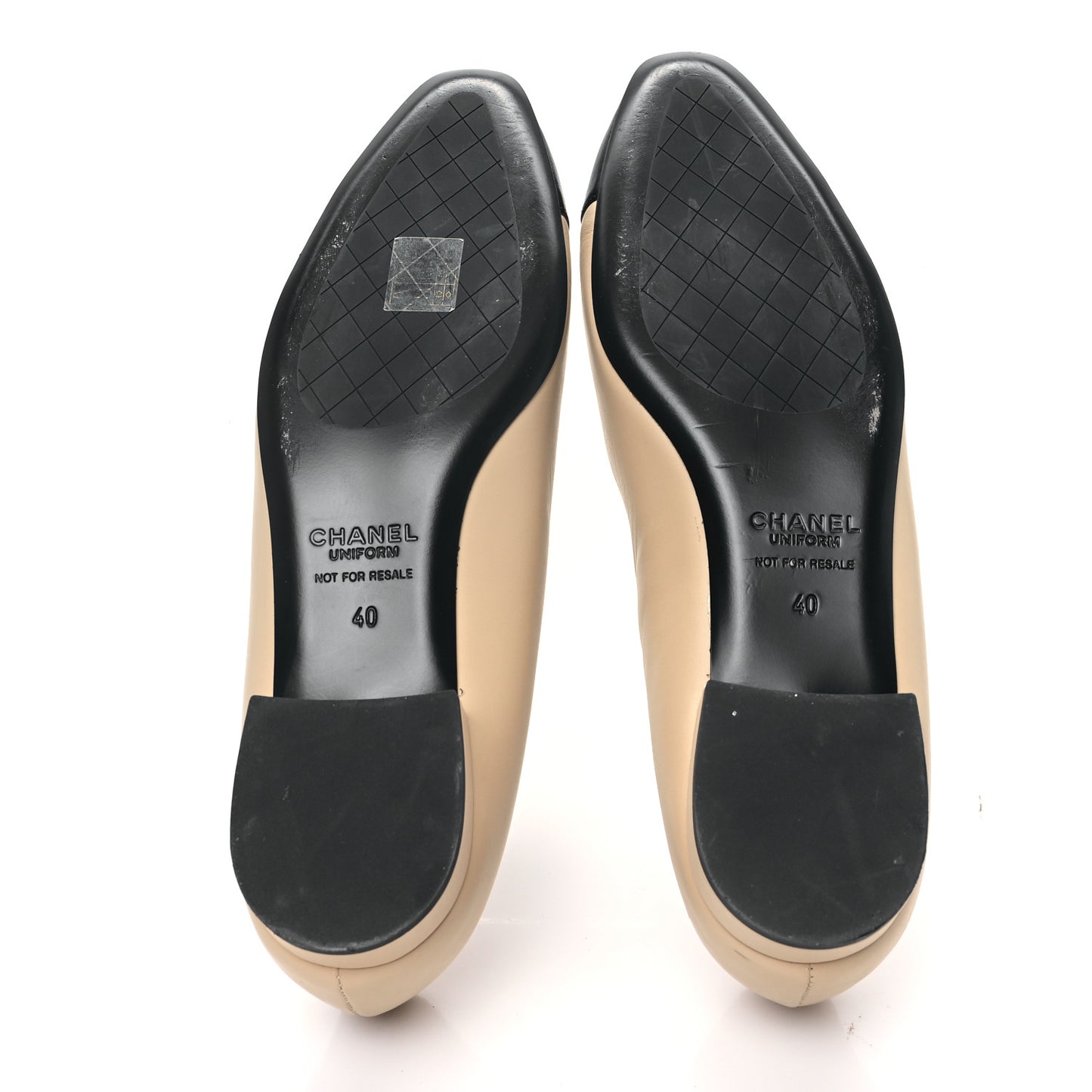Lambskin Cap Toe Ballerina Flats 40 Beige Black