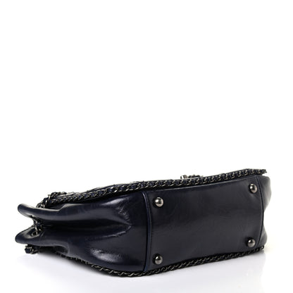 Chanel Glazed Calfskin Quilted Small CC Enchained Accordion Flap Dark Navy Blue 3 of 4