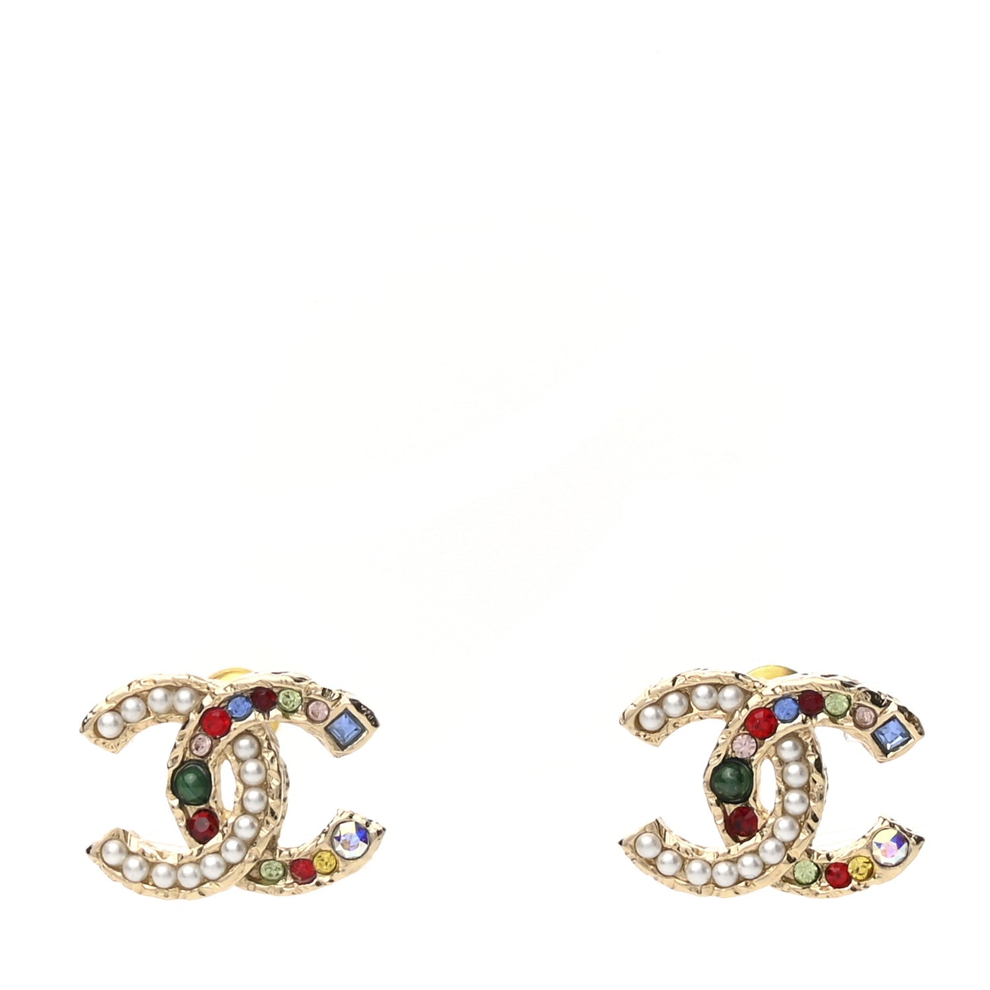 Pearl Crystal CC Earrings Gold Multicolor