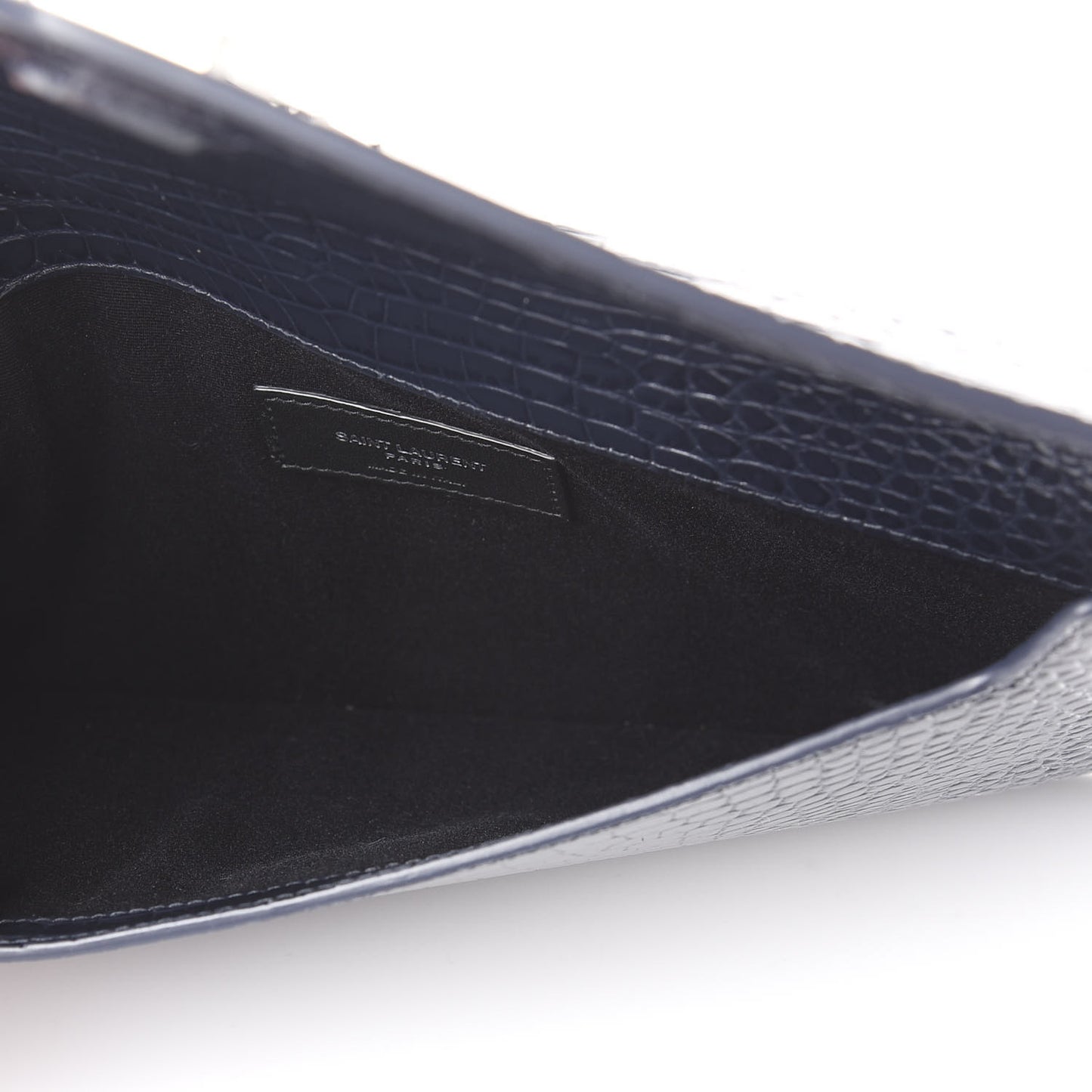 Calfskin Crocodile Embossed Uptown Monogram Clutch Deep Marine