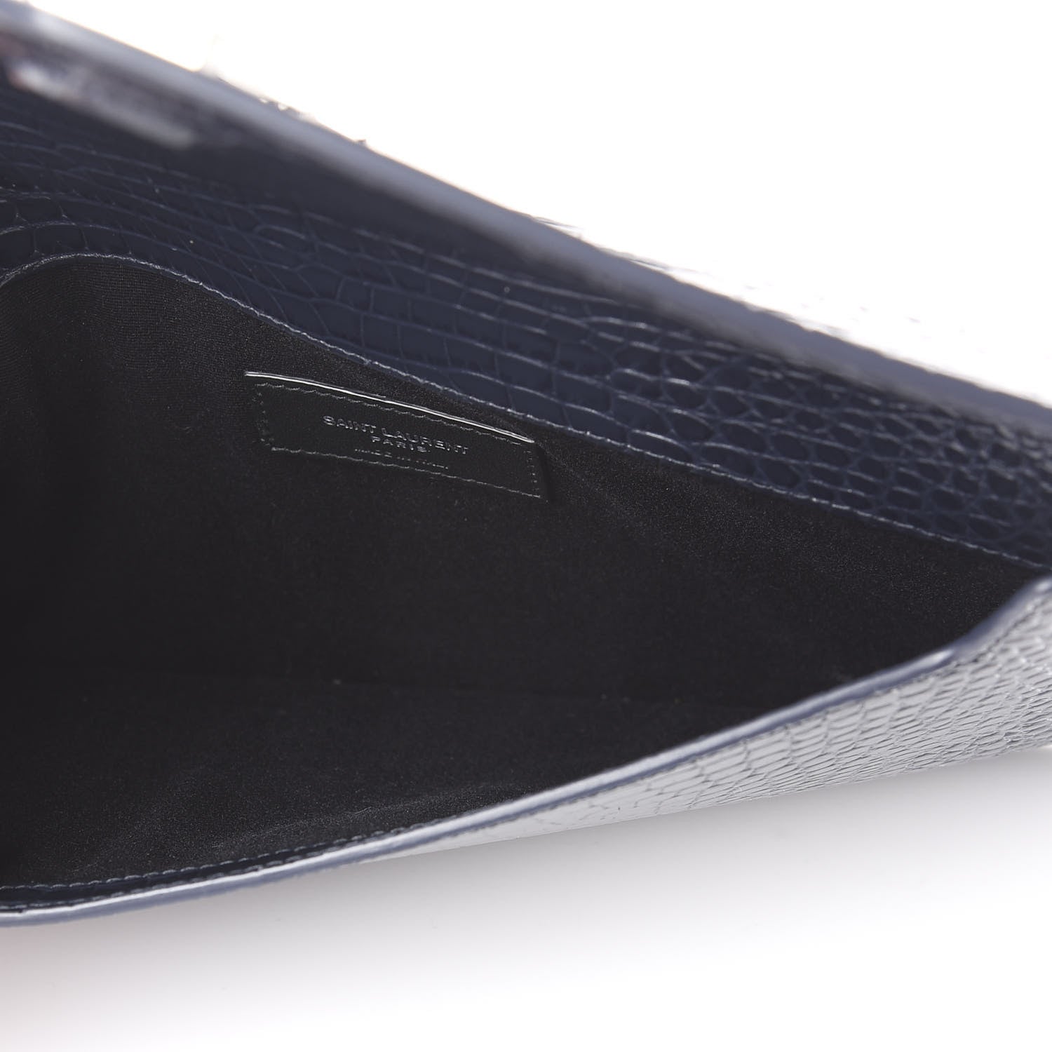Saint Laurent Calfskin Crocodile Embossed Uptown Monogram Clutch Deep Marine 4 of 9
