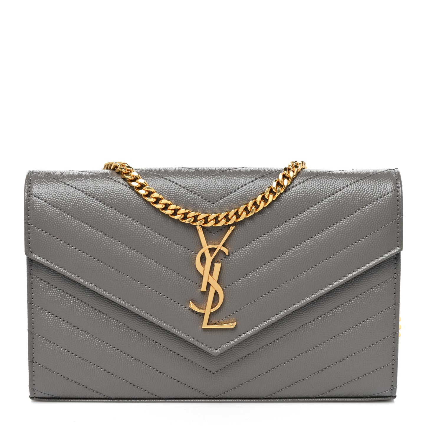 Grain De Poudre Matelasse Chevron Monogram Chain Wallet Fog