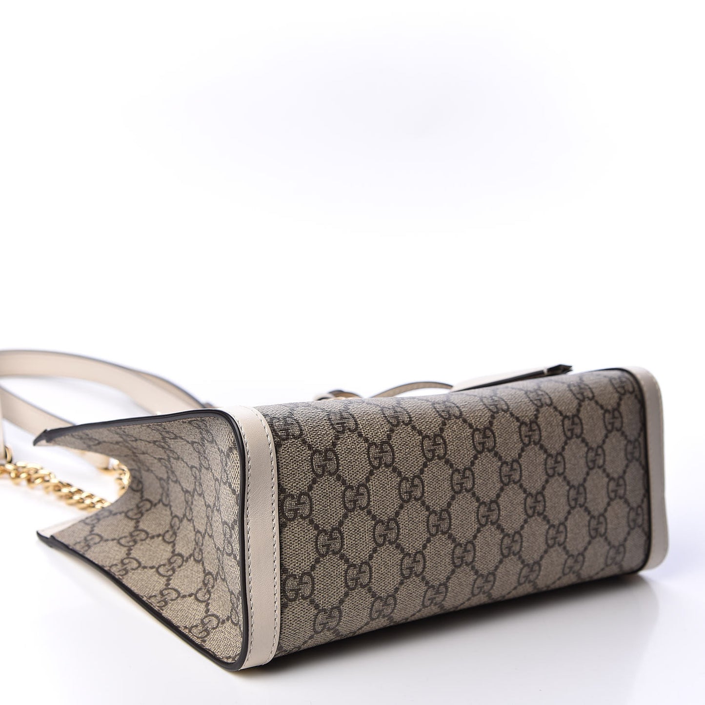 GG Supreme Monogram Moon Calfskin Small Padlock Tote Beige Ebony Mystic White