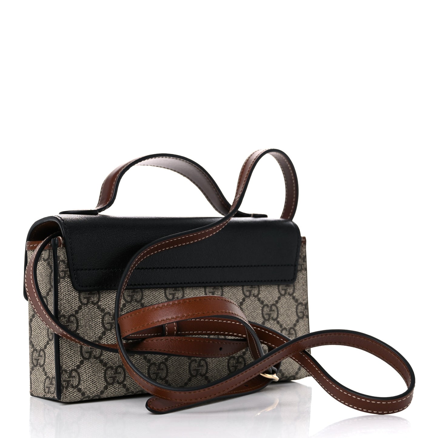 GG Supreme Monogram Calfskin Mini Padlock Top Handle Shoulder Bag Beige Black Cuir