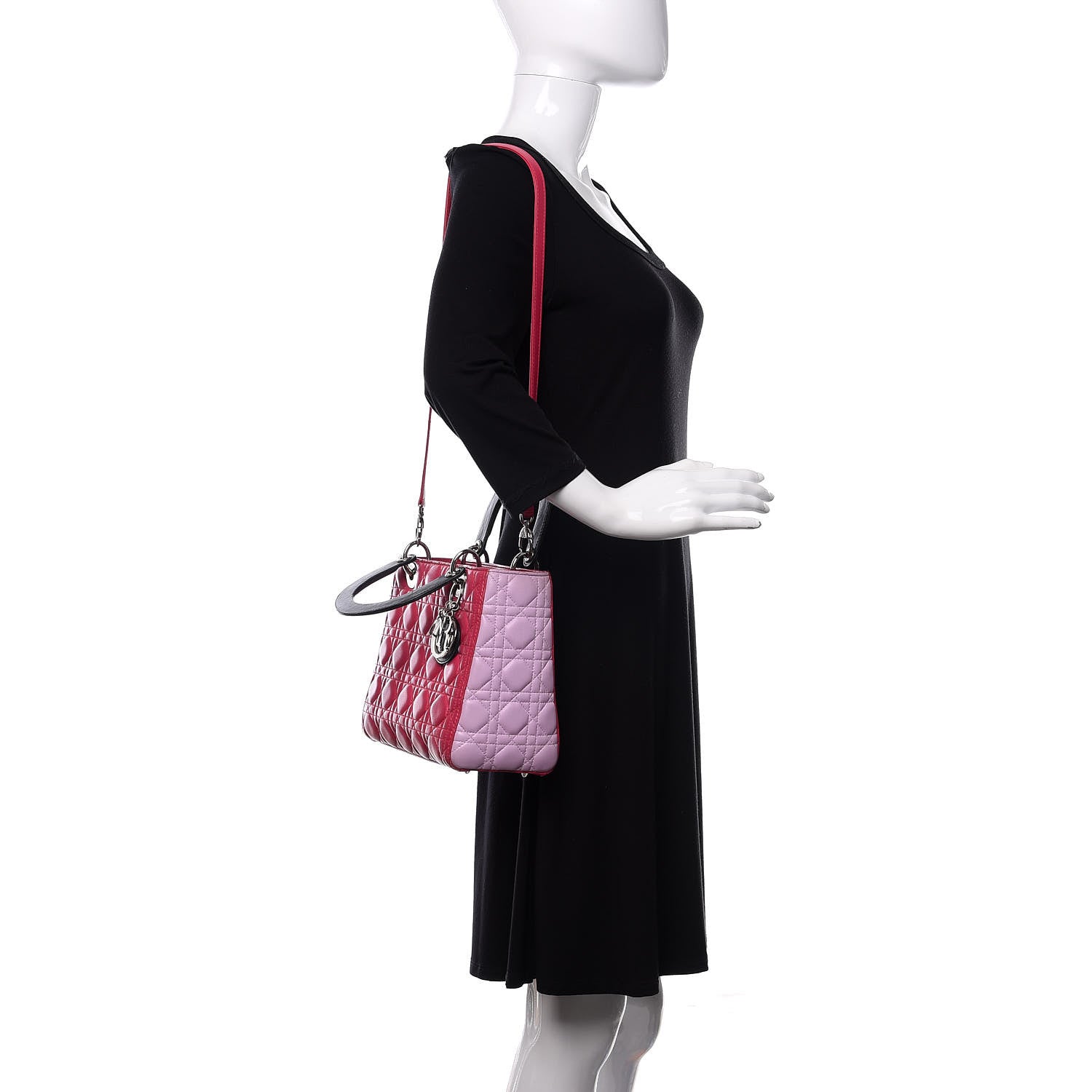 Christian Dior Lambskin Cannage Medium Tri-Color Lady Dior Fuchsia Anemone Black 1 of 11