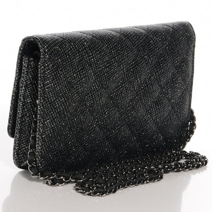 Chanel Glitter Calfskin Quilted Wallet on Chain WOC Black Silver 3 of 9