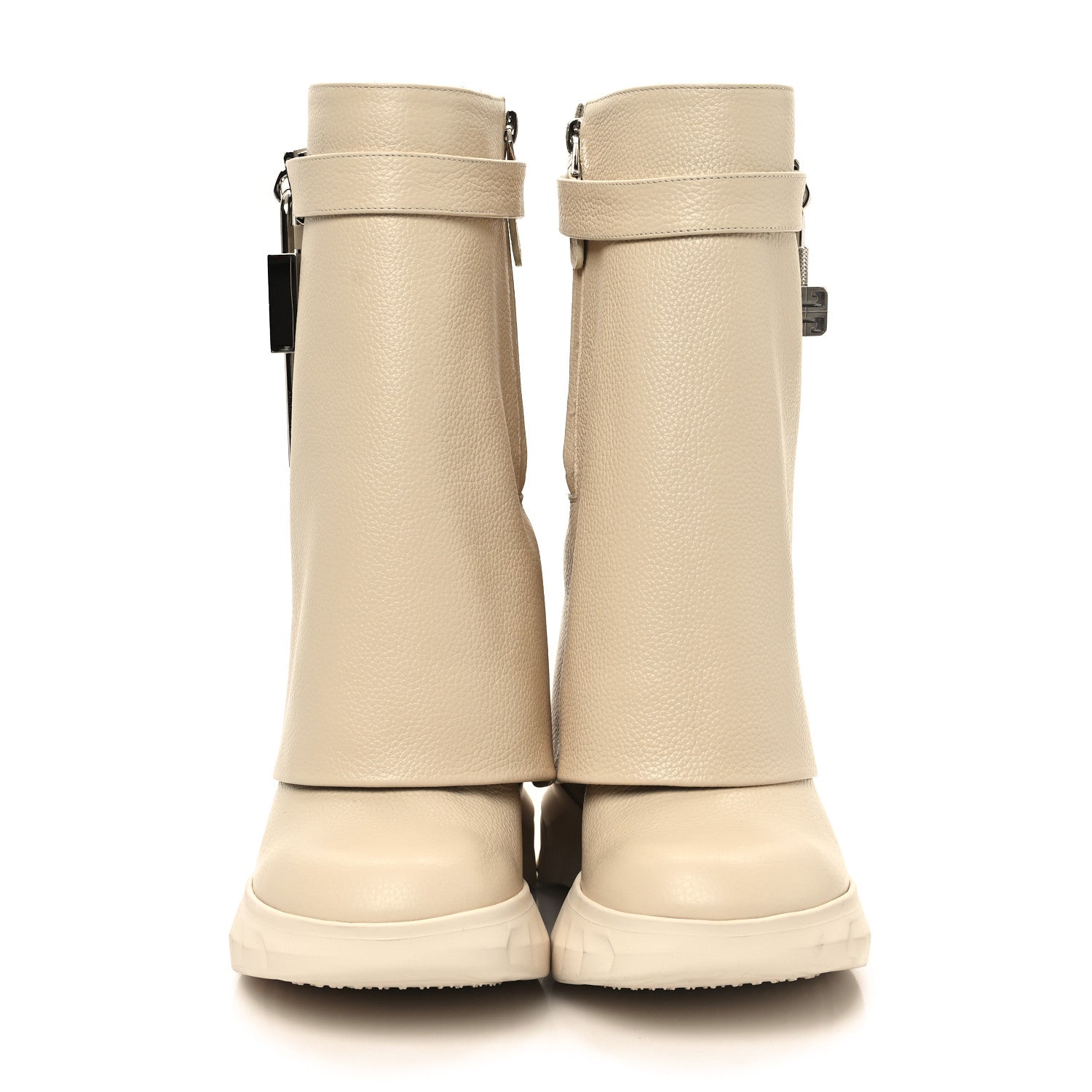 Givenchy Grained Calfskin Shark Lock Biker Ankle Boots 36 Beige 4 of 10