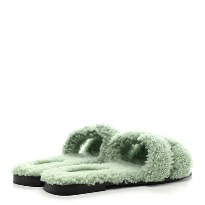 Hermes Woolskin Oran Sandals 38 Vert D’Eau 4 of 8