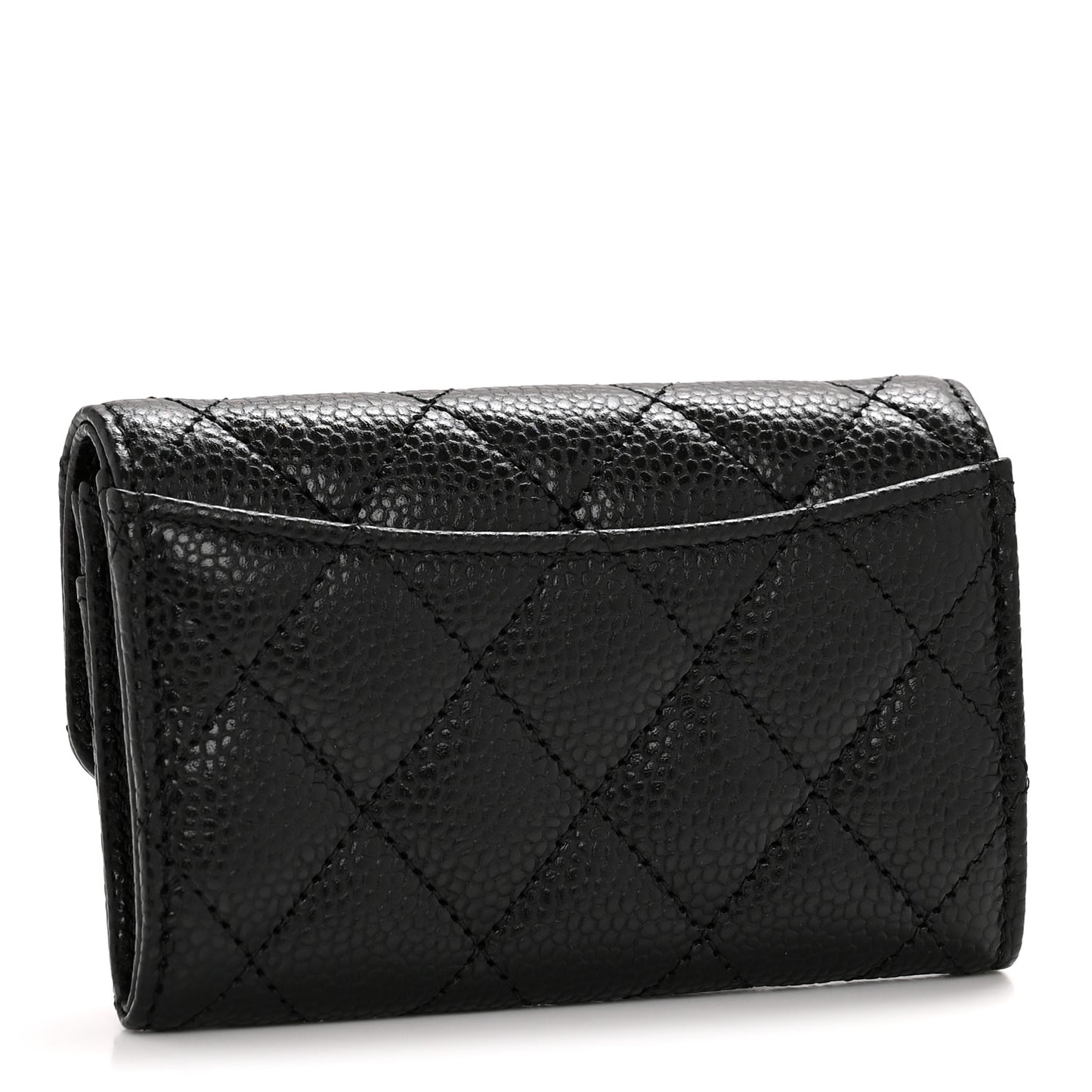 Caviar Quilted Flap Card Holder Wallet Black