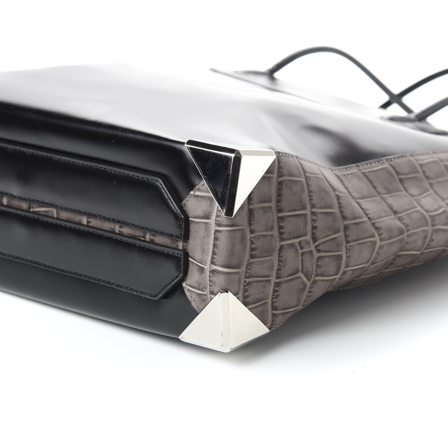 Alexander Wang Calfskin Crocodile Embossed Prisma Skeletal Tote Black Silver Hardware 7 of 9