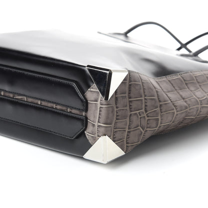 Alexander Wang Calfskin Crocodile Embossed Prisma Skeletal Tote Black Silver Hardware 7 of 9