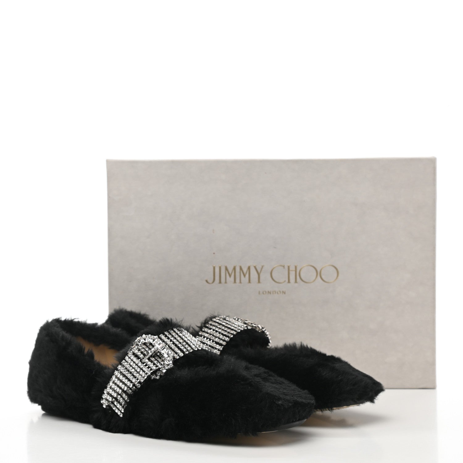 Jimmy Choo Faux Fur Crystal Krista Flats 38.5 Black 8 of 8