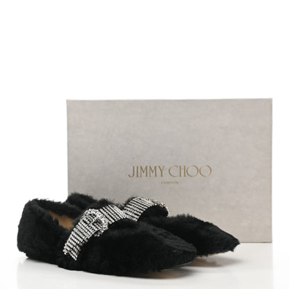 Jimmy Choo Faux Fur Crystal Krista Flats 38.5 Black 8 of 8
