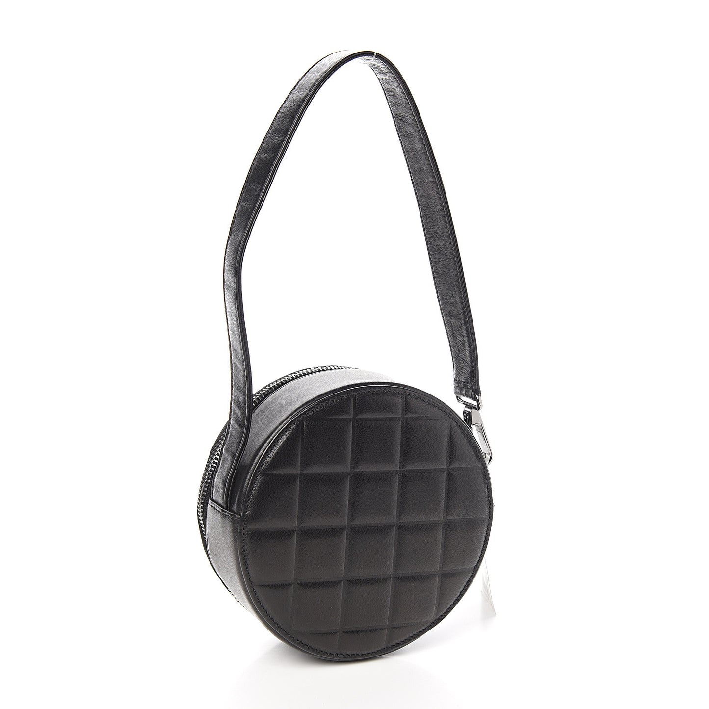 Lambskin Quilted CC Chocolate Bar Round Shoulder Bag Black