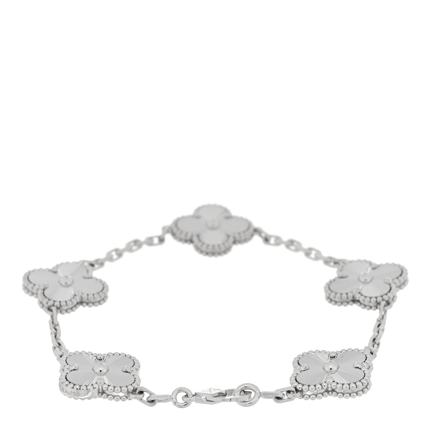 18K White Gold 5 Motifs Guilloche Vintage Alhambra Bracelet