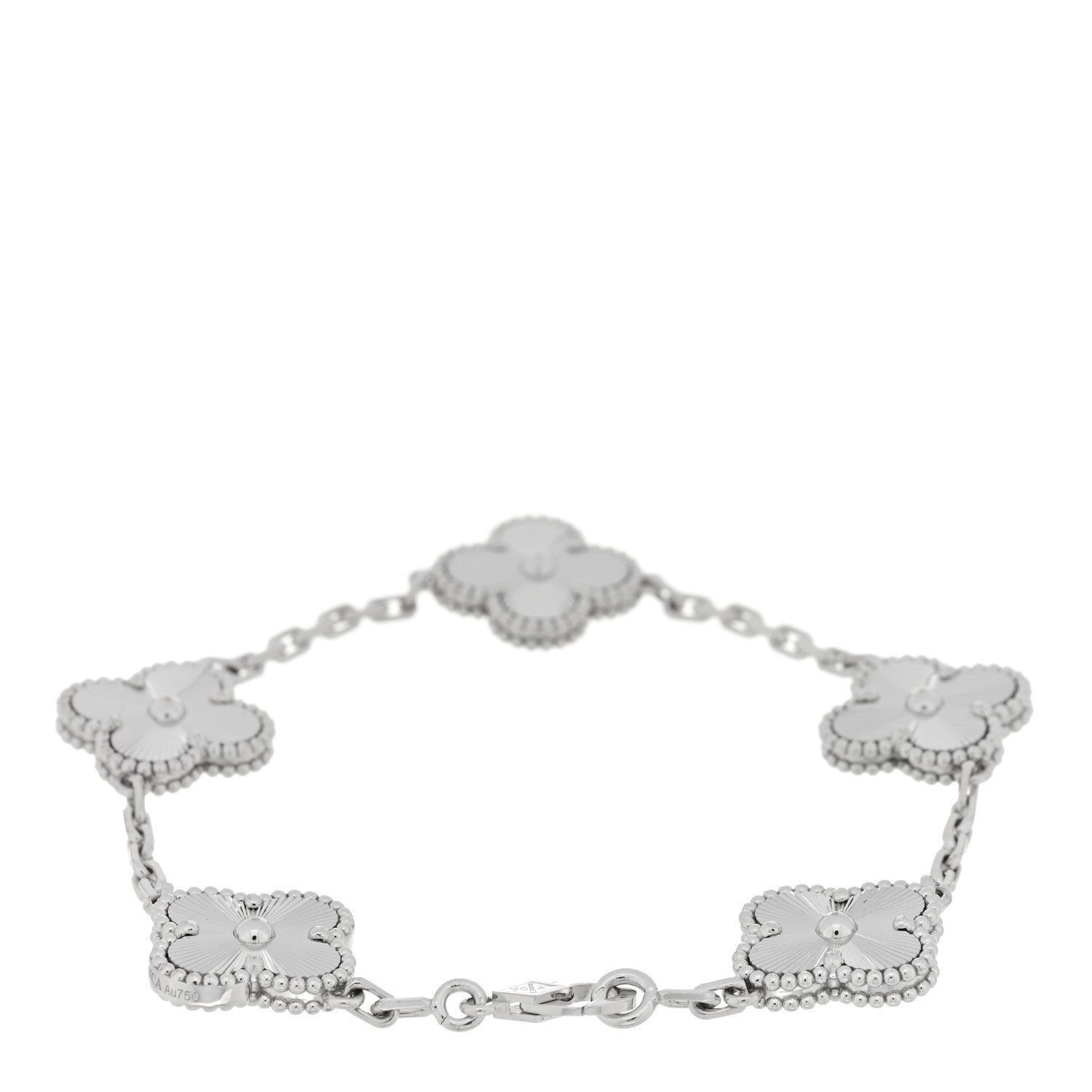 Van Cleef & Arpels 18K White Gold 5 Motifs Guilloche Vintage Alhambra Bracelet 2 of 4