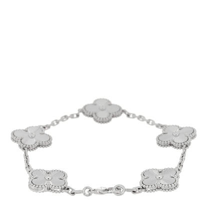 Van Cleef & Arpels 18K White Gold 5 Motifs Guilloche Vintage Alhambra Bracelet 2 of 4