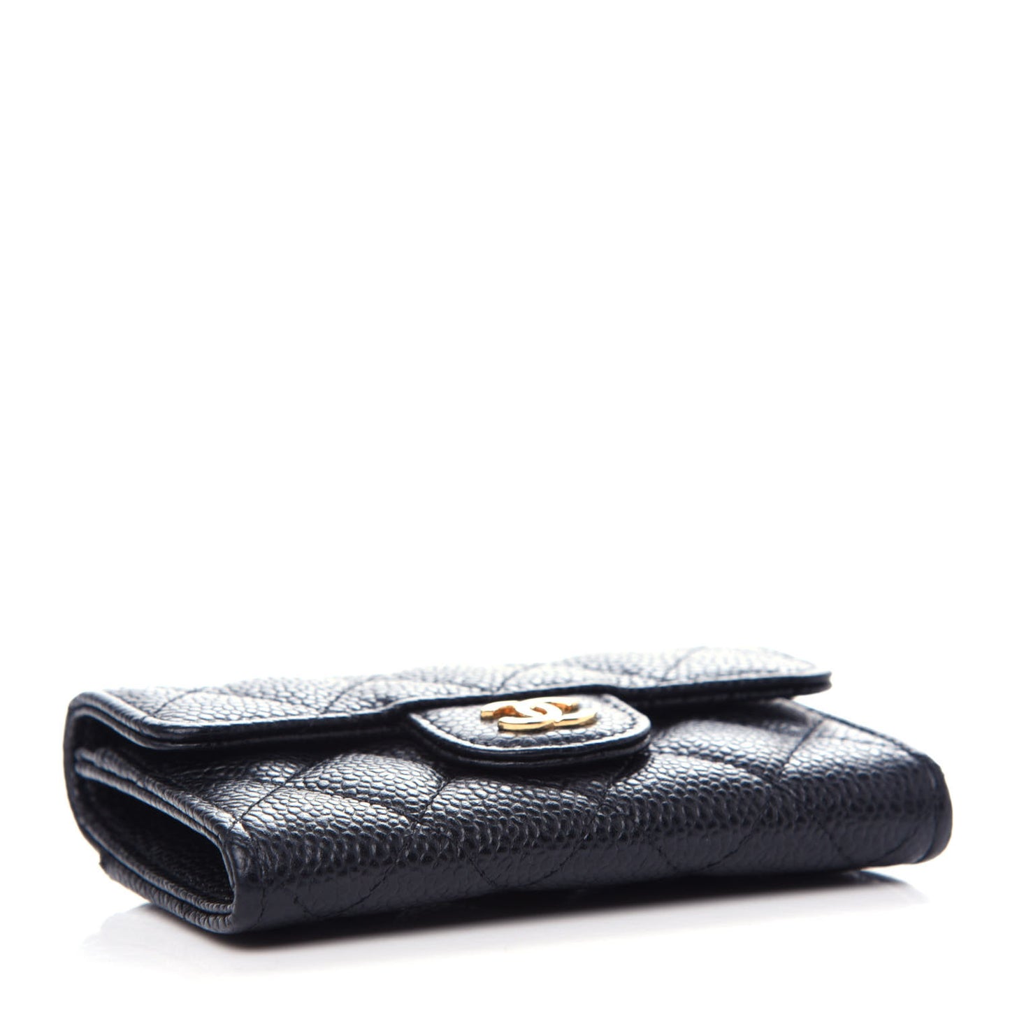 Caviar Quilted Flap Card Holder Wallet Black
