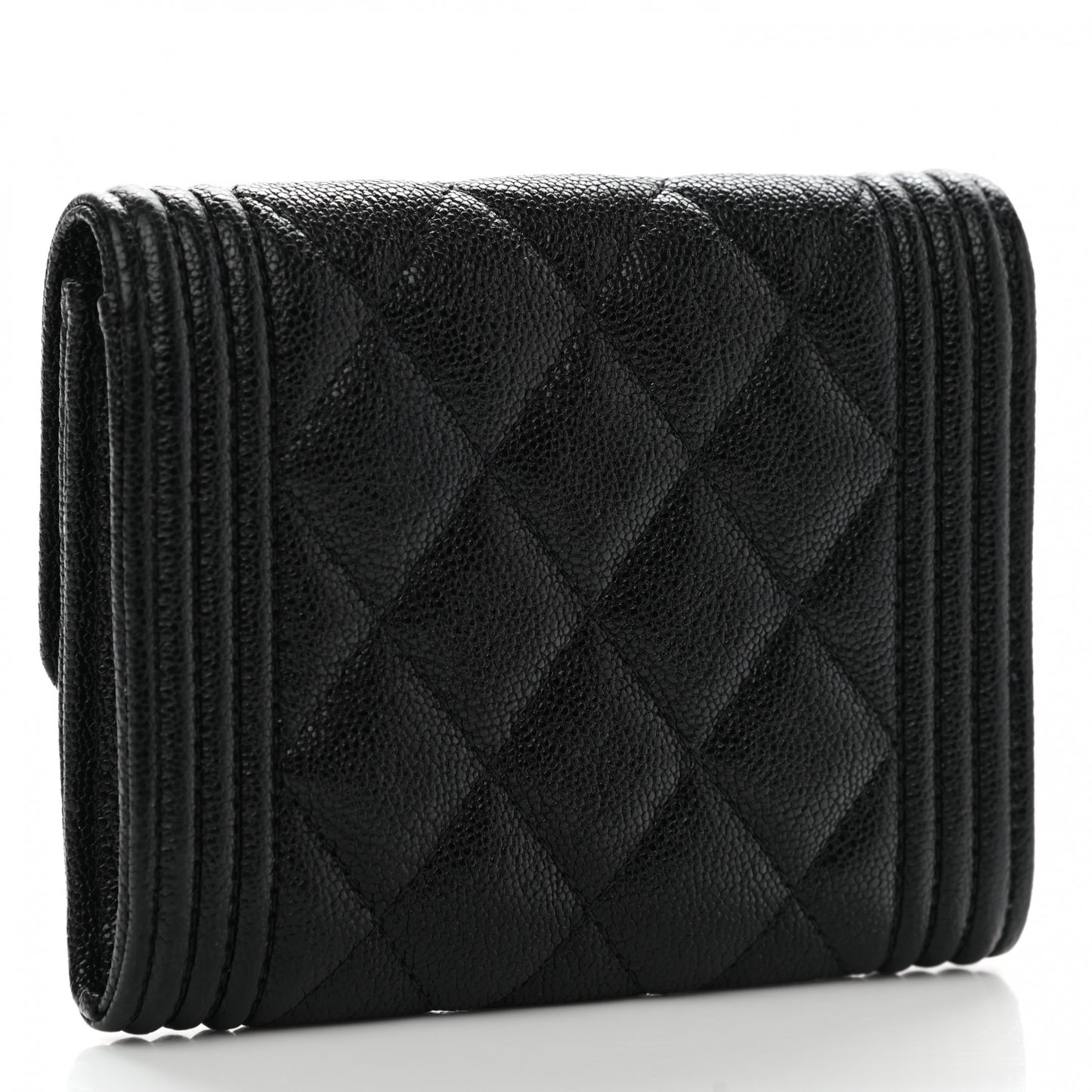 Caviar Quilted Boy Flap Card Holder Wallet Black