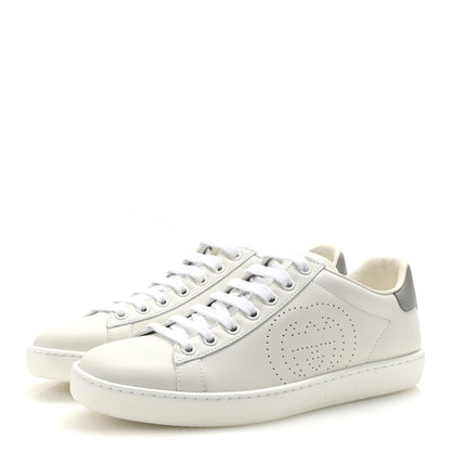 Gucci Calfskin Interlocking G Perforated Womens Ace Sneakers 37 White Grey Sky 4 of 10
