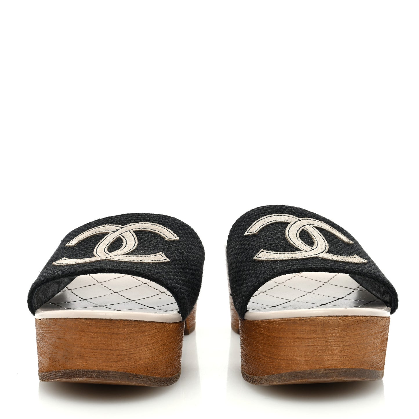 Fabric Suede Calfskin Wooden CC Clogs 36 Black Light Grey