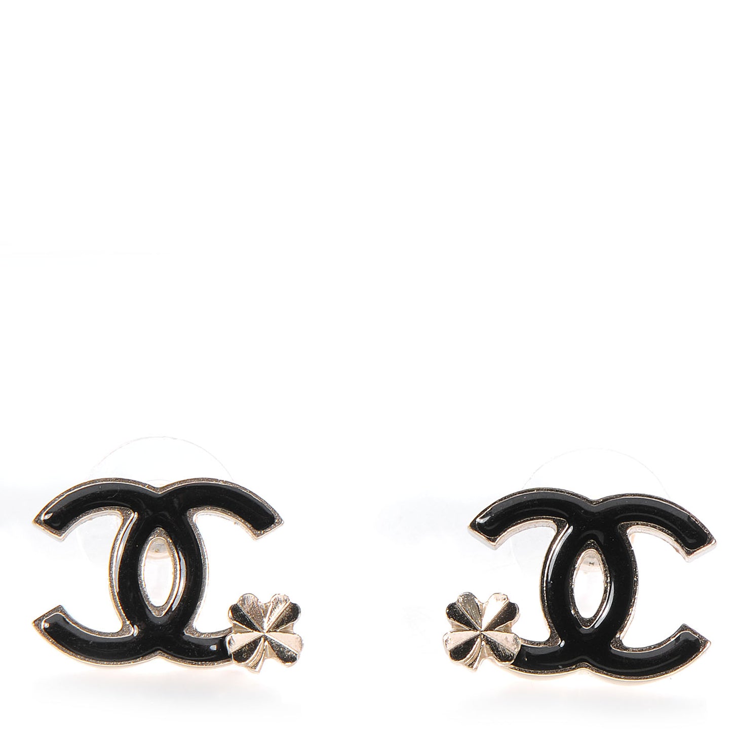 Enamel CC Clover Earrings Black and Gold