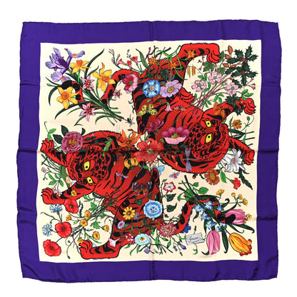 Gucci Silk Floral Tiger Scarf Purple Multicolor 1 of 3