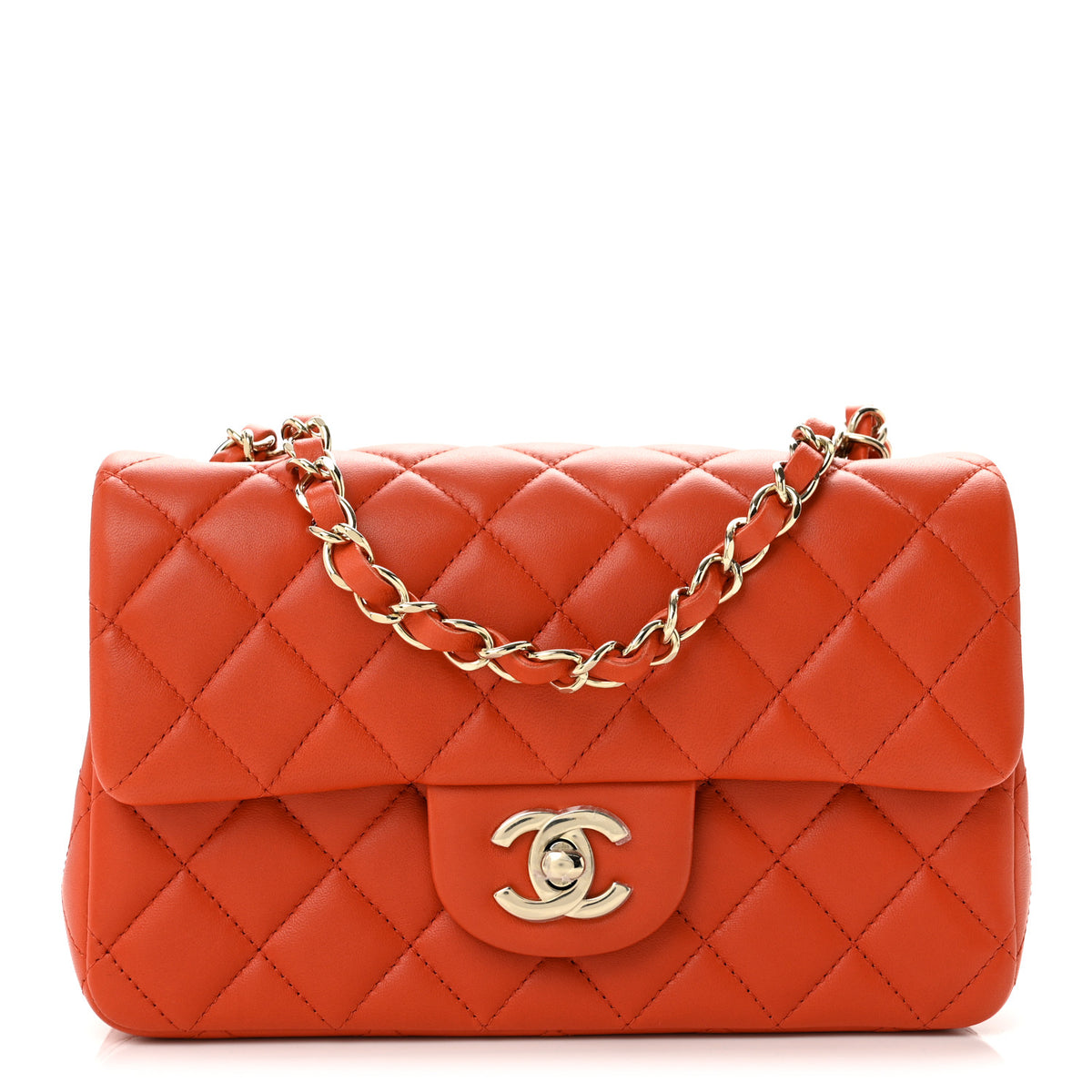 Chanel Lambskin Quilted Mini Rectangular Flap Dark Orange 1 of 12