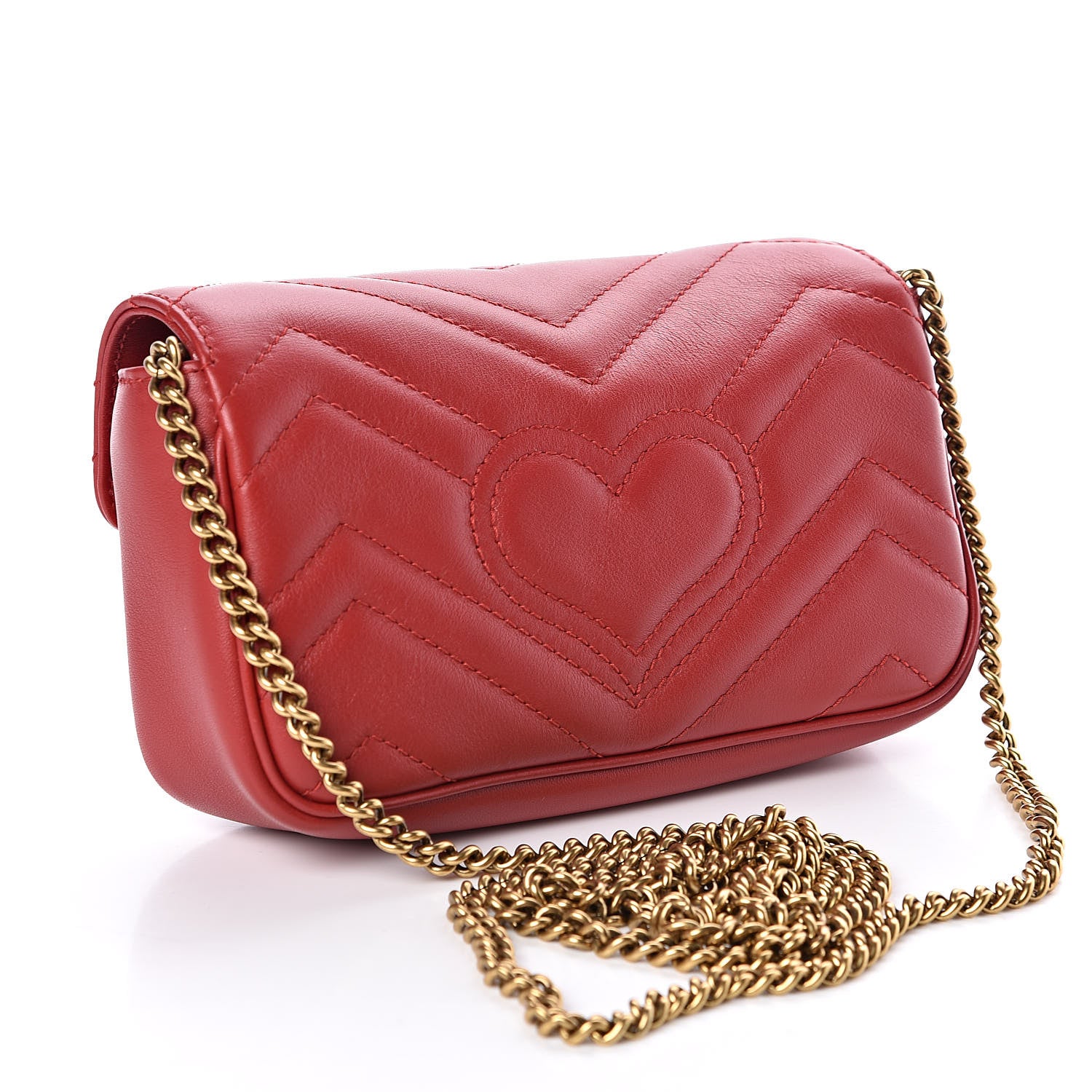 Gucci Calfskin Matelasse Super Mini GG Marmont Shoulder Bag Hibiscus Red 3 of 11