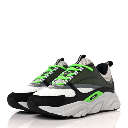 Christian Dior Technical Mesh Calfskin Mens B22 Sneakers 41 Olive Green Black Grey White 3 of 7