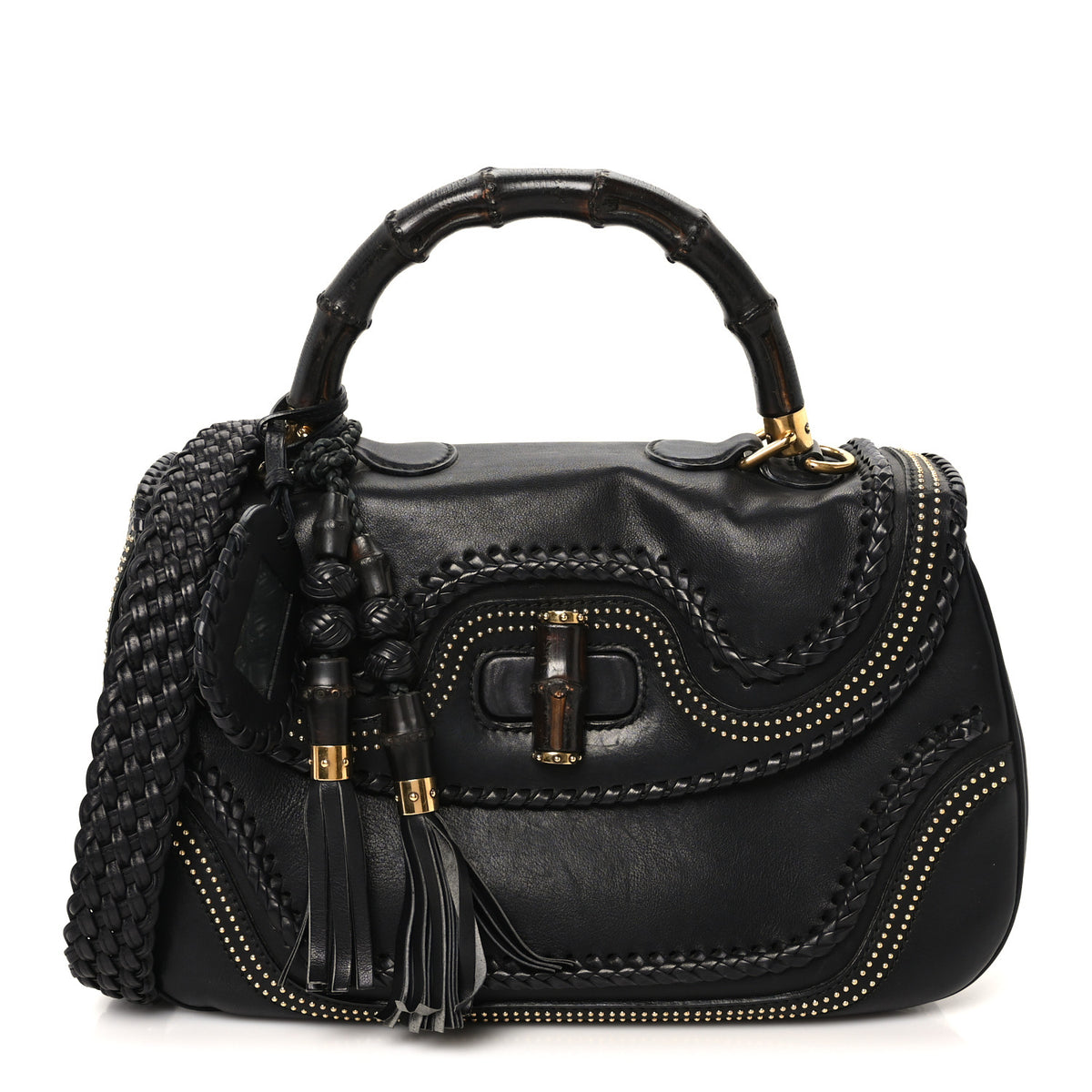 Calfskin New Bamboo Large Top Handle Bag Black