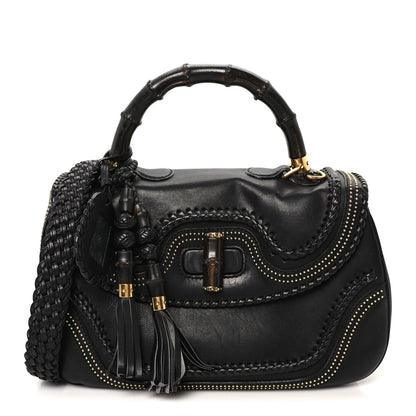 Gucci Calfskin New Bamboo Large Top Handle Bag Black 1 of 9