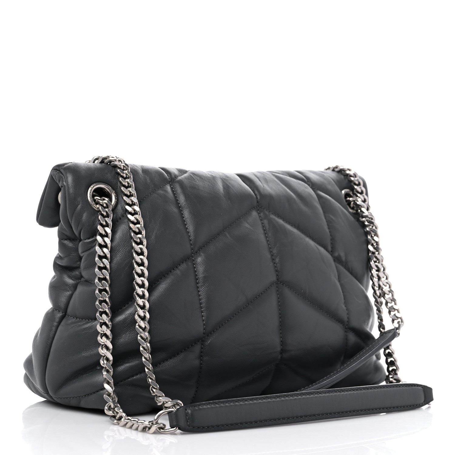 Saint Laurent Lambskin Quilted Small Loulou Puffer Monogram Chain Satchel Storm 2 of 11