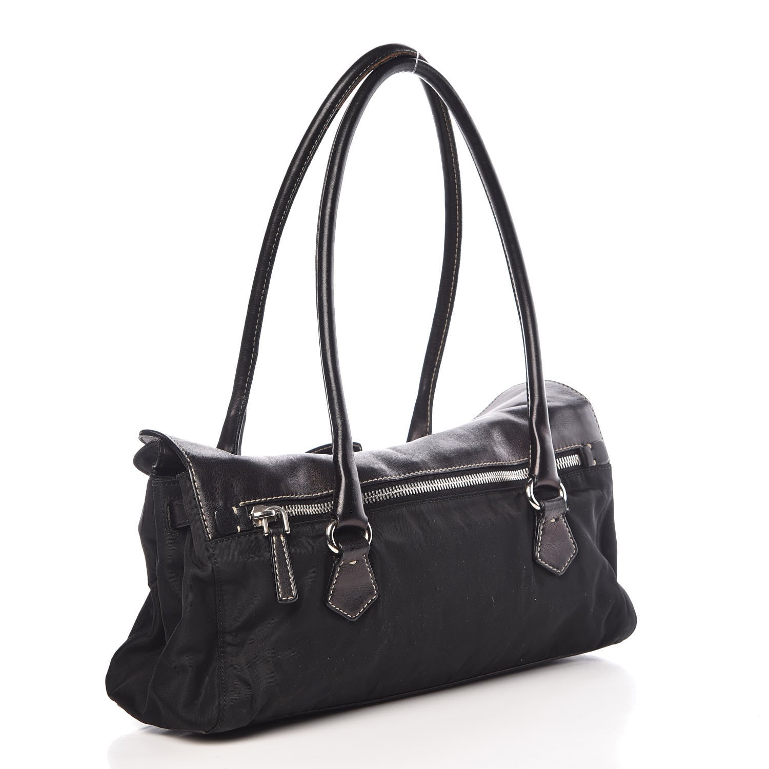 Prada Tessuto Nylon Vitello Foldover Pushlock Satchel Black 3 of 10