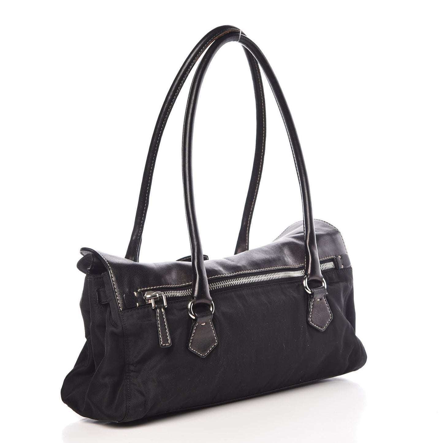 Tessuto Nylon Vitello Foldover Pushlock Satchel Black