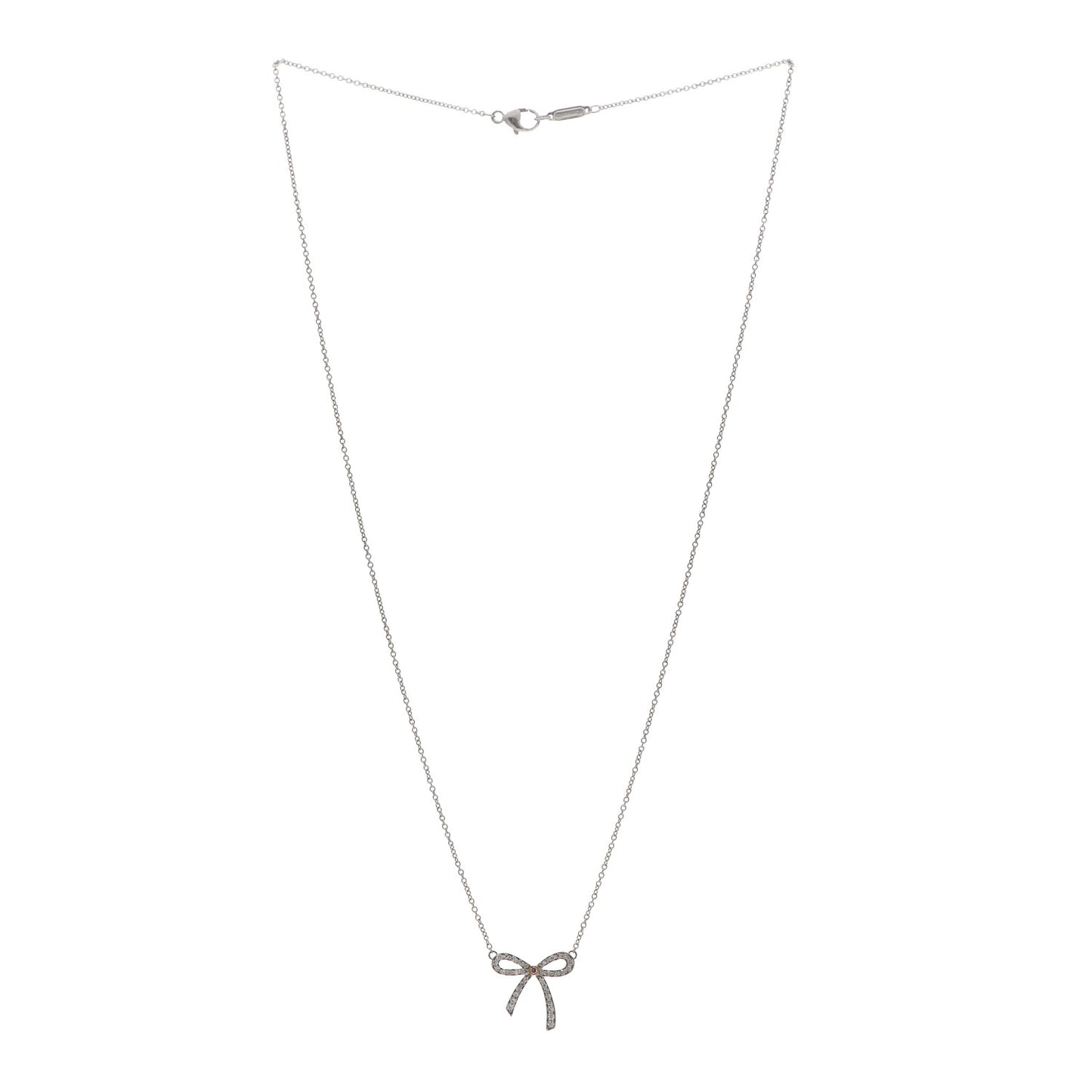 Platinum 18K Rose Gold Pink Diamond Mini Bow Pendant Necklace
