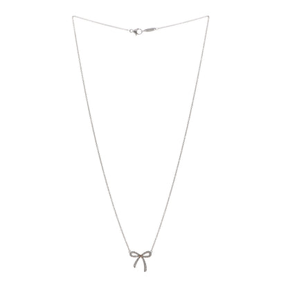 Tiffany Platinum 18K Rose Gold Pink Diamond Mini Bow Pendant Necklace 3 of 6