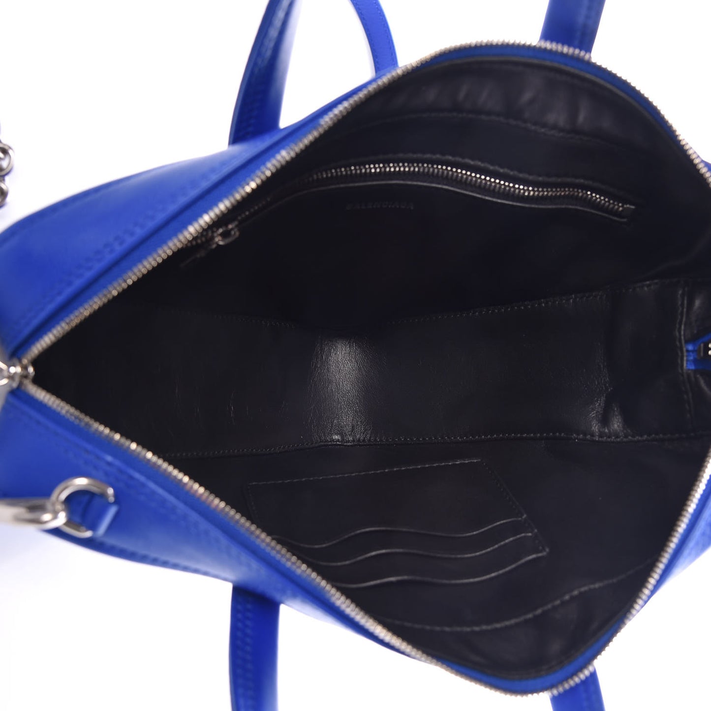 Shiny Day Calfskin Logo XS Triangle Chain Duffle Bleu Roi White